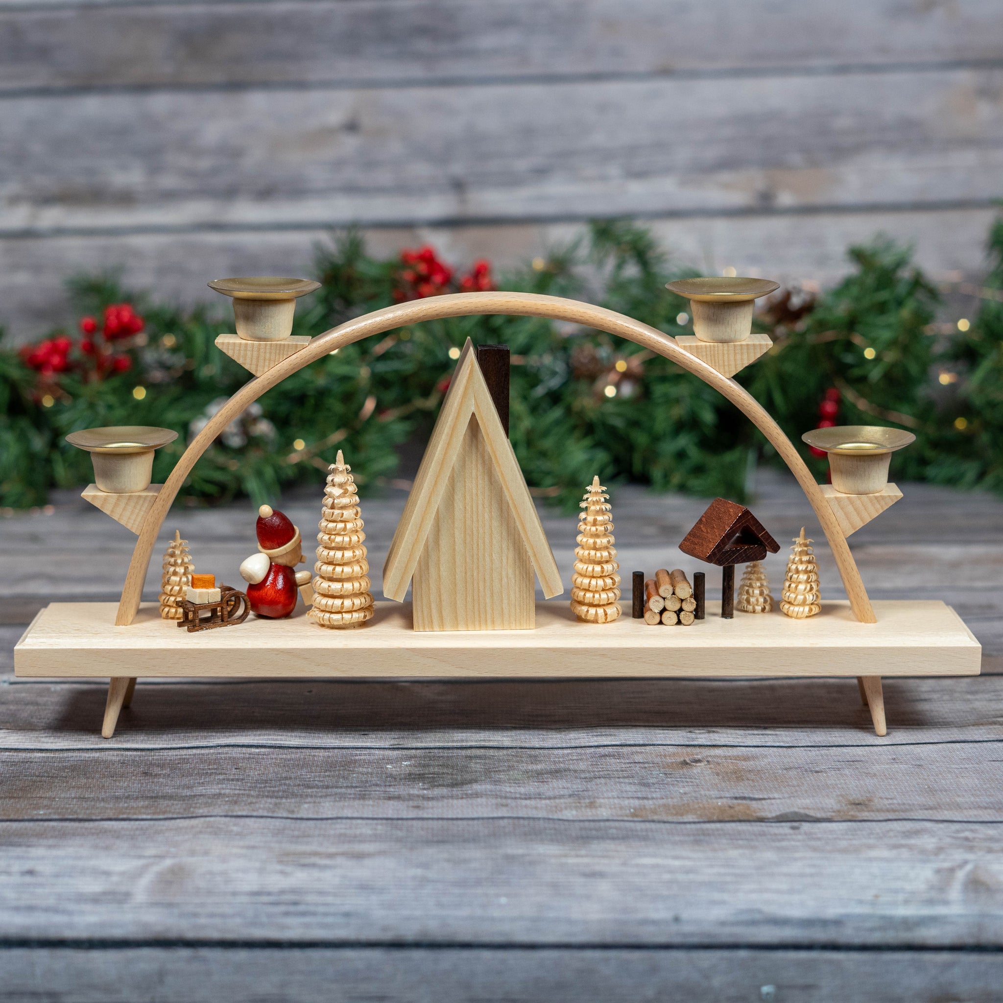 Traditional German Santa Workshop Schwibbogen 33x5x16.5cm