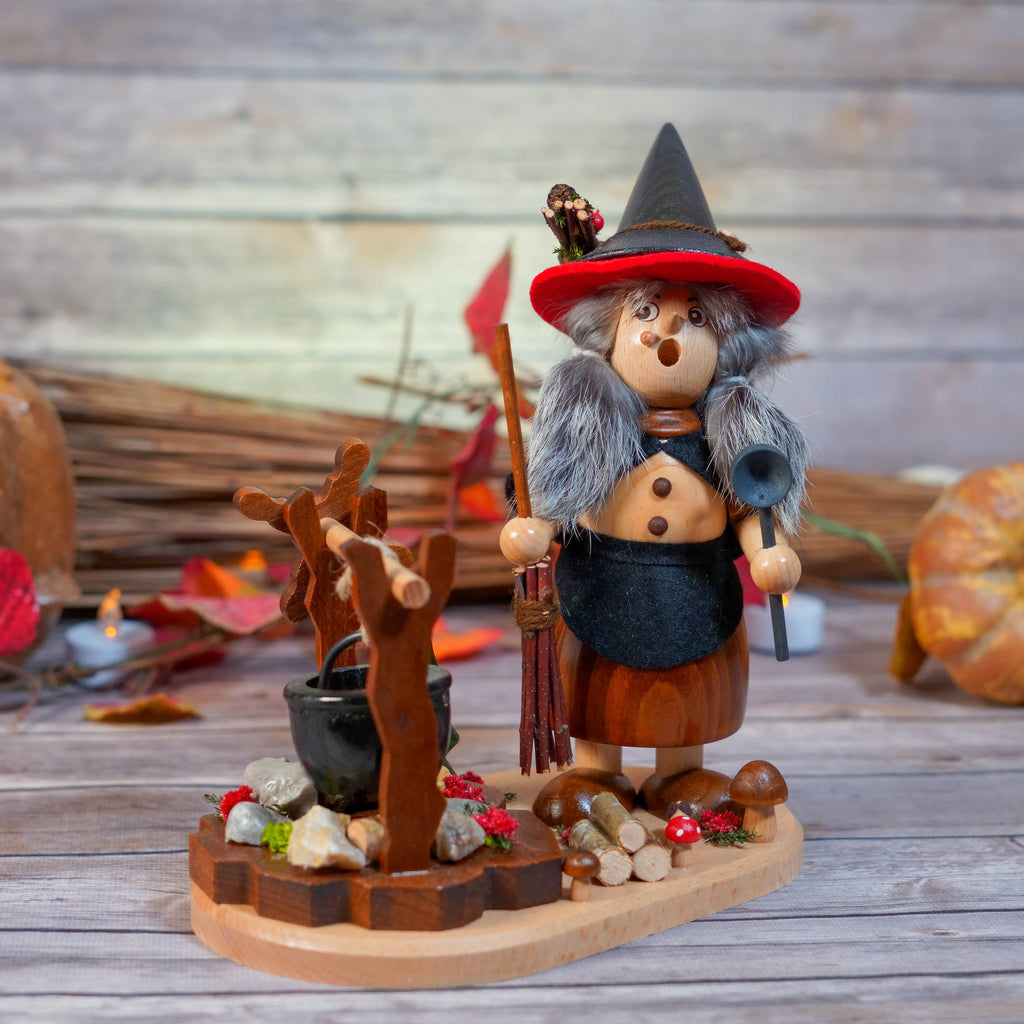 Erzgebirge Witch Incense Smoker with Cauldron and Mouse