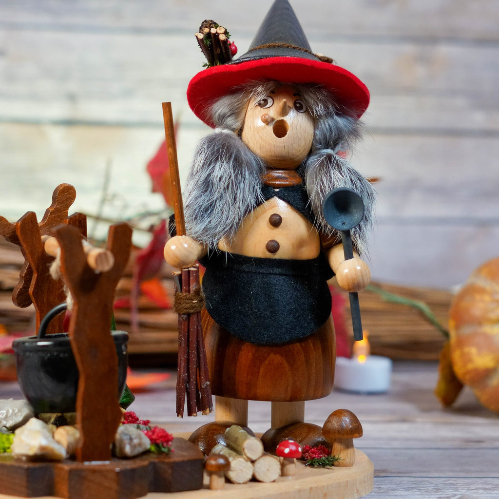 Handcrafted Witch with Black Cape and Red Hat