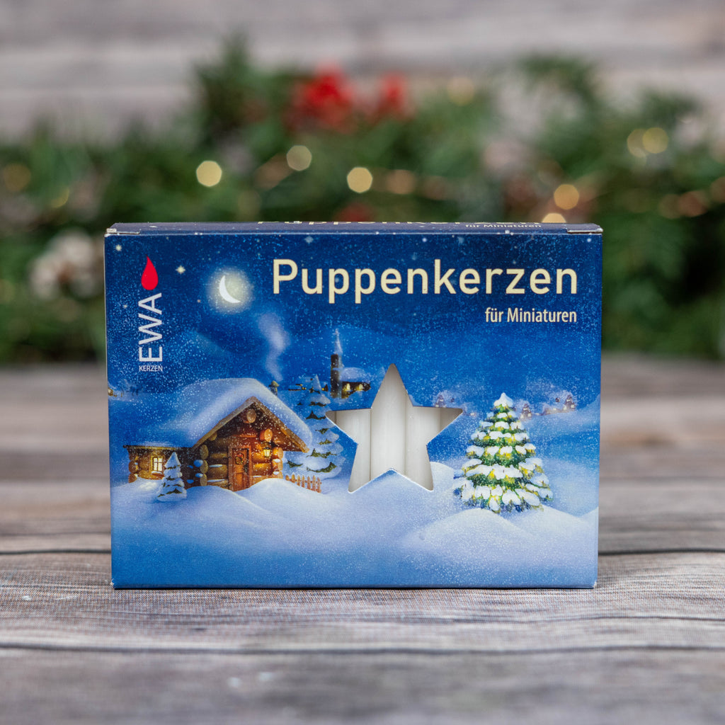 EWA Puppenkerzen box with snowy winter scene and festive decoration