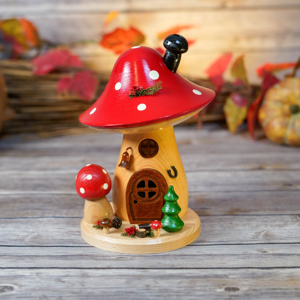 Erzgebirge Mushroom House Smoker on wooden table