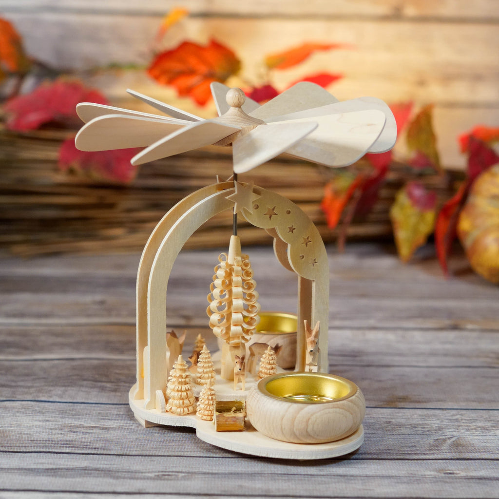 Hand-carved German Christmas Pyramid with Angels and Tealight Holders