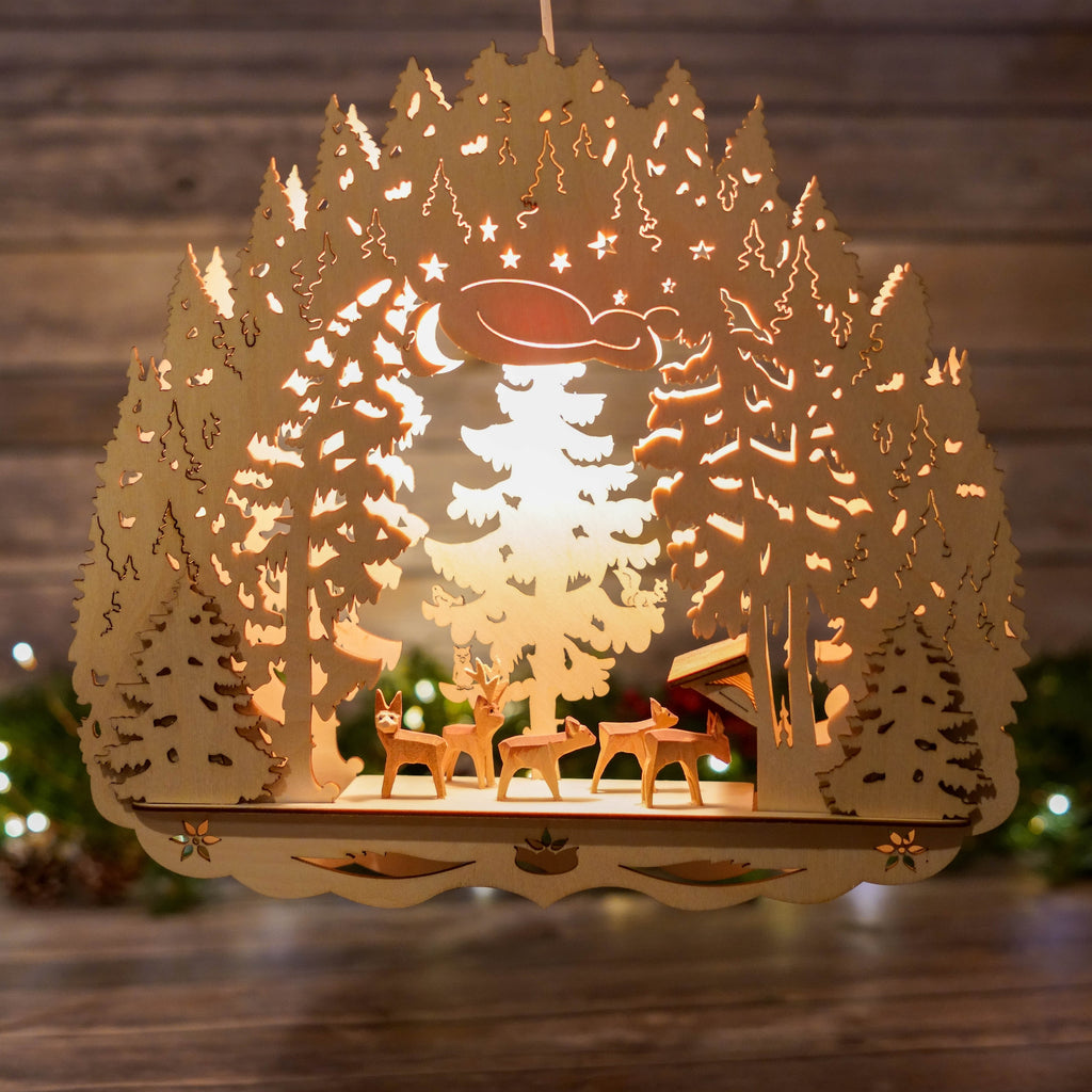 Window Star with Deer in Forest Design Illuminated