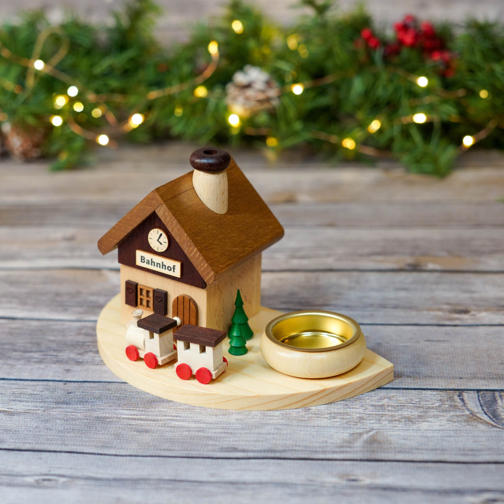 Traditional German smoker house with train details during Christmas