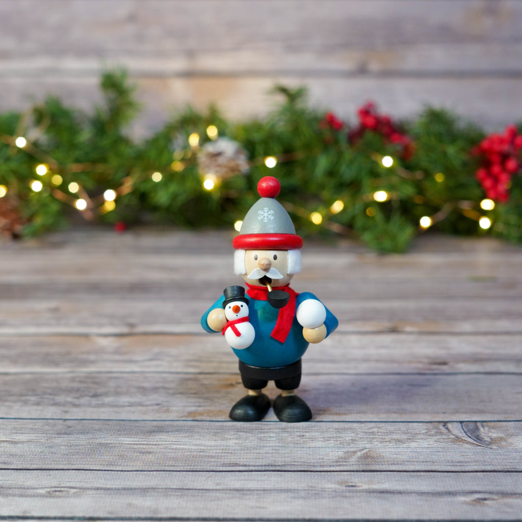 Mini smoker and snowman decoration with seasonal decorations