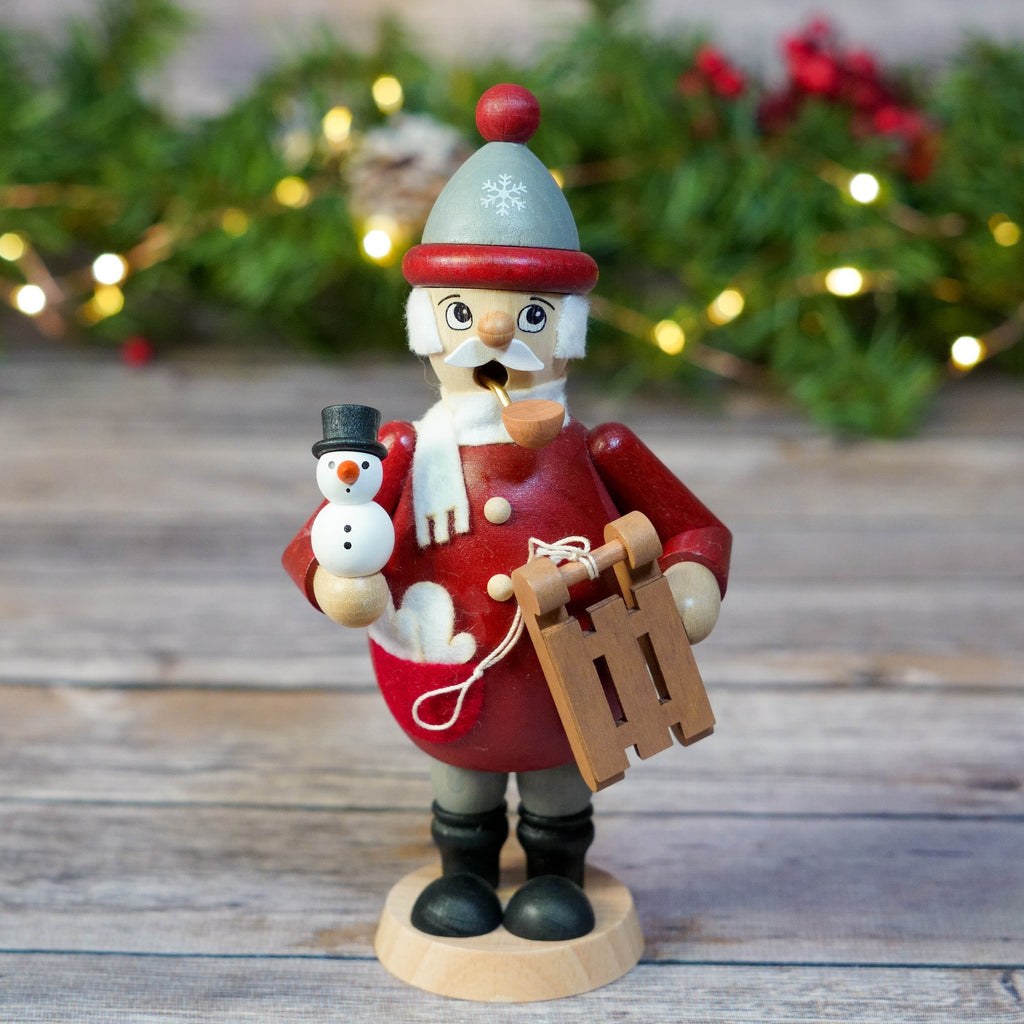 Traditional German Smoker in red with sleigh and snowman