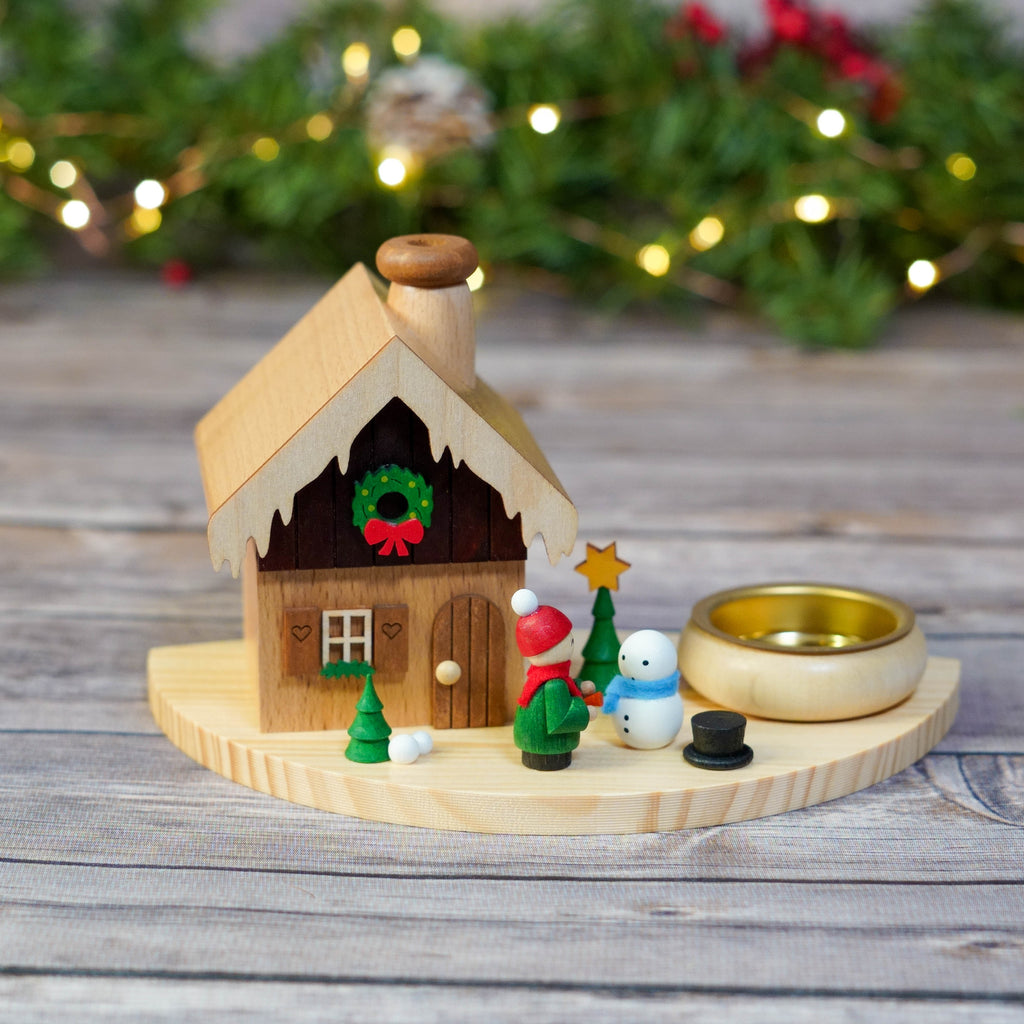 German Advent Smoker House with festive decor and incense bowl