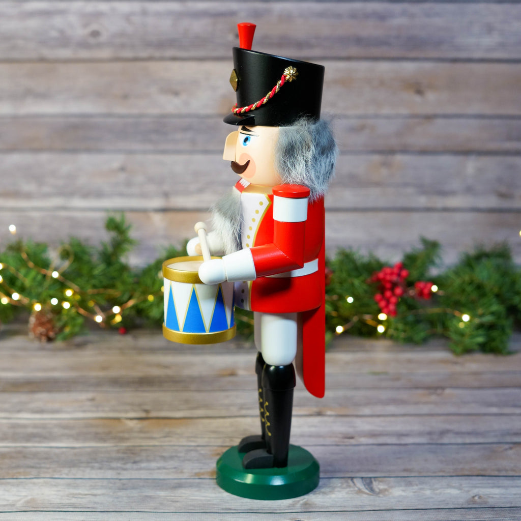 Detailed craftsmanship of drummer's boots and base on nutcracker