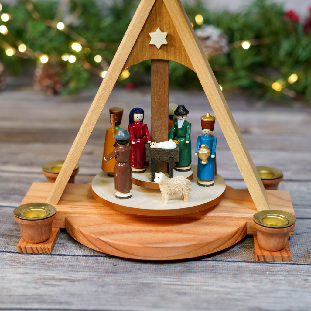 Traditional German Nativity Pyramid with Figurines
