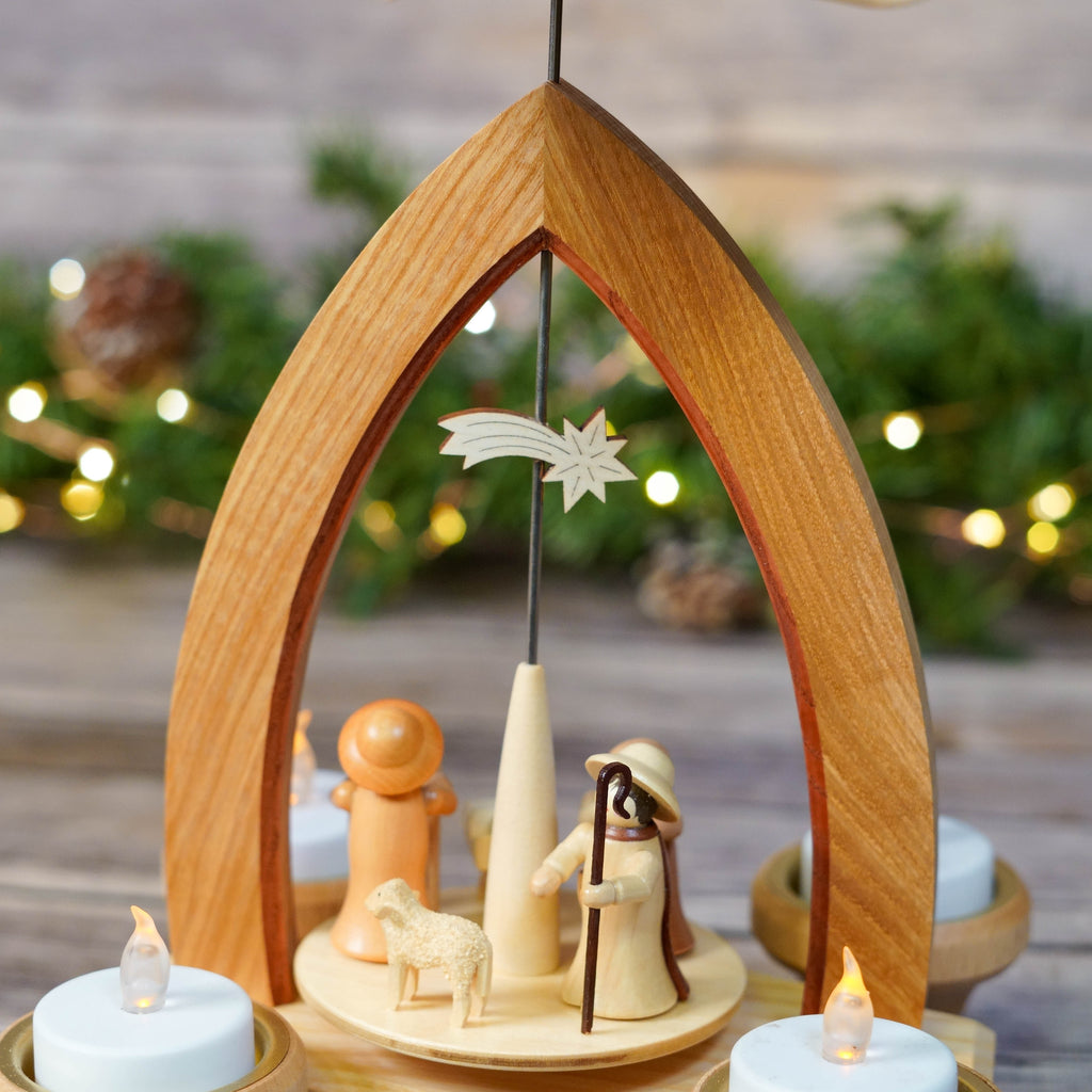 Rustic Christmas Nativity Pyramid with Candles