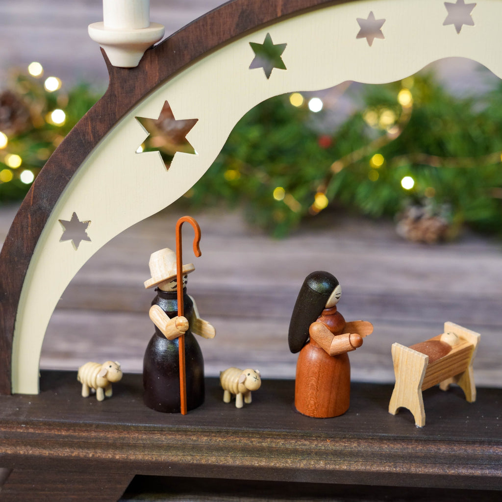 Christmas Schwibbogen in Dark Wood with Nativity Figures