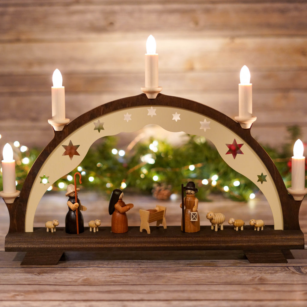 Handcrafted Wooden Nativity Scene with Sheep and Shepherd