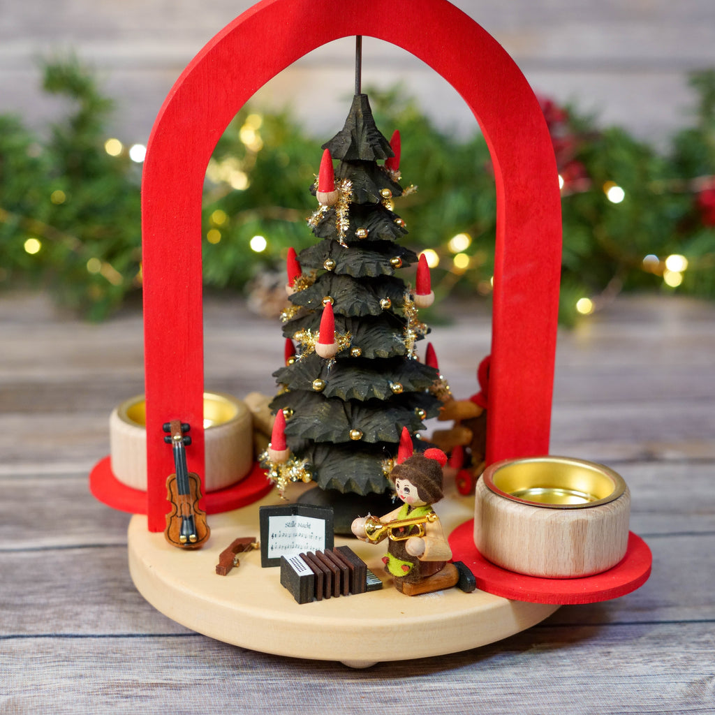 Side view of Christmas pyramid showing detailed craftsmanship