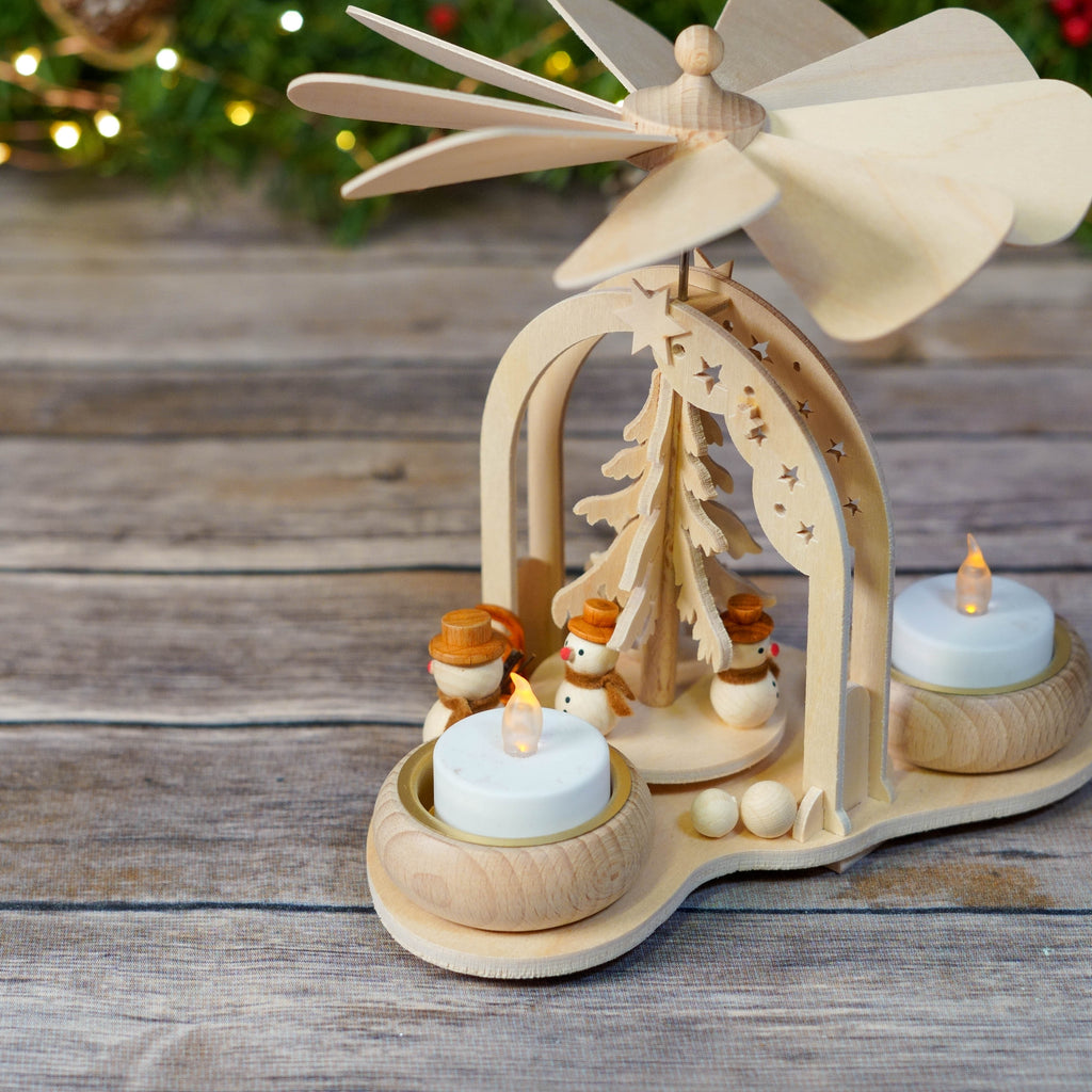 Holiday Decor Wooden Pyramide with Snow Figures