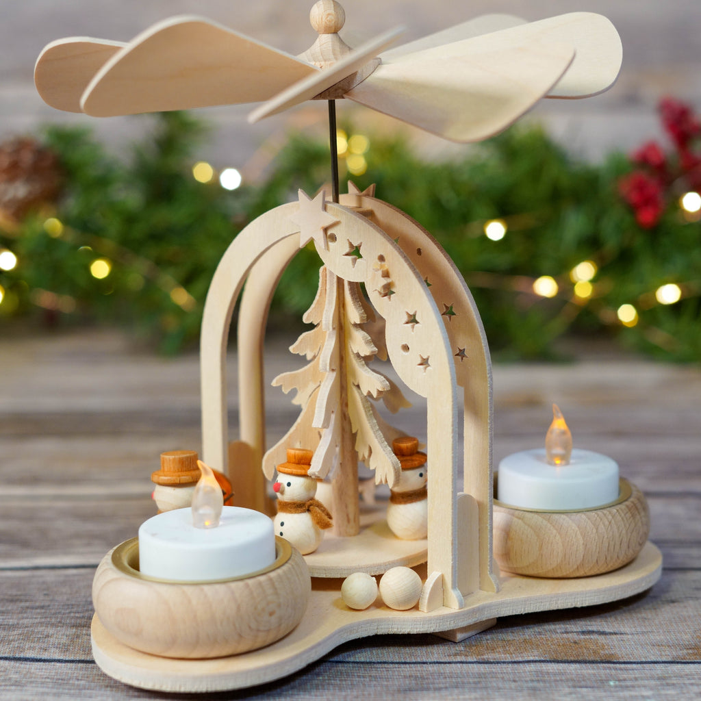 Christmas Pyramid Showing Snowmen and Candle