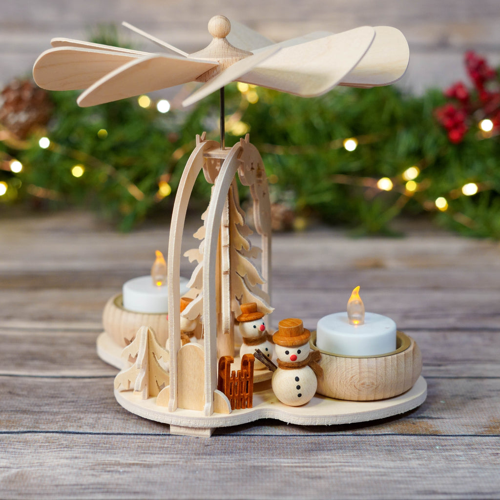 Wooden Snowman Pyramid Tealight Candle Holder