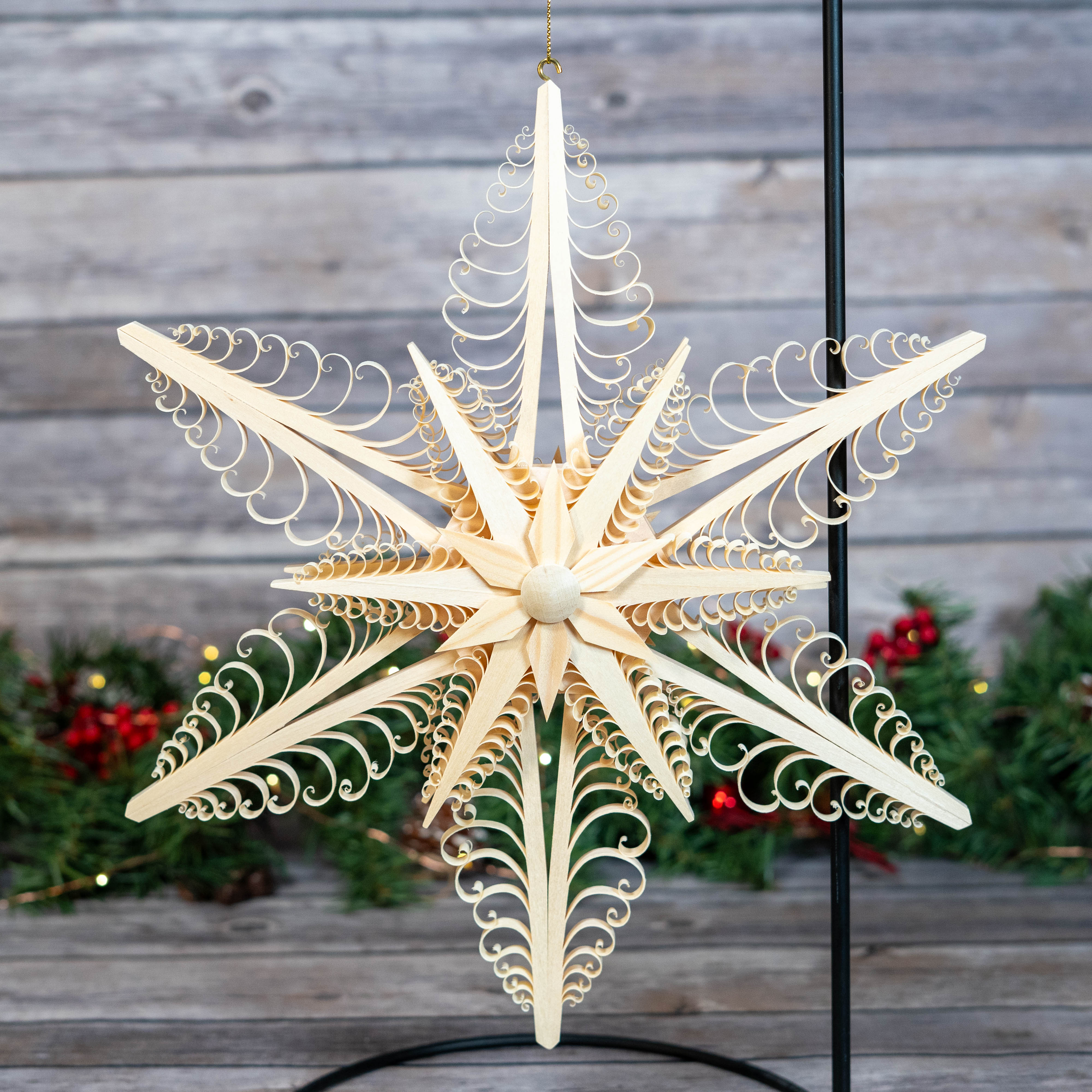 33cm Light Wood 6-Point Window Star Traditional German Decor