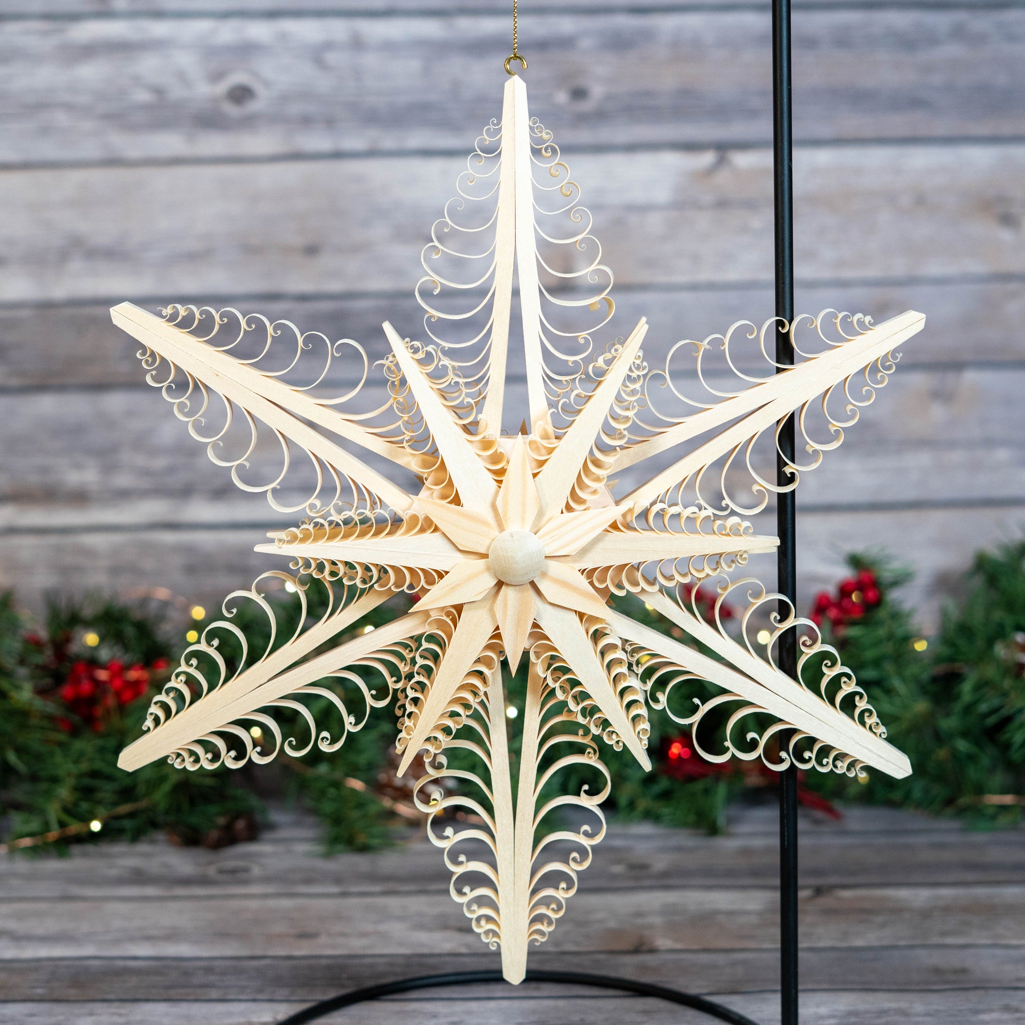 33cm Light Wood 6-Point Window Star - Traditional German Decor