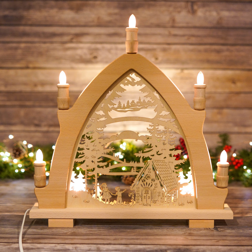 Hansel and Gretel Schwibbogen with illuminated candles