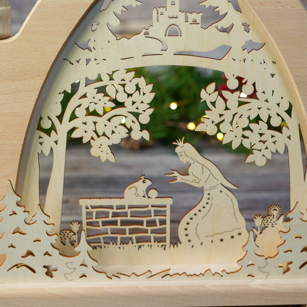 Traditional wooden Christmas decoration featuring fairytale theme