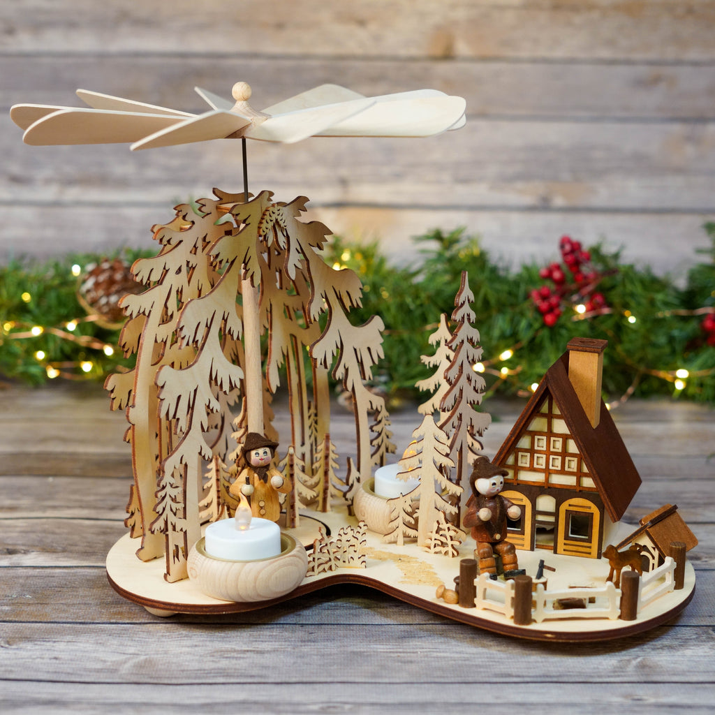 German Christmas Pyramid with forest and smokehouse design