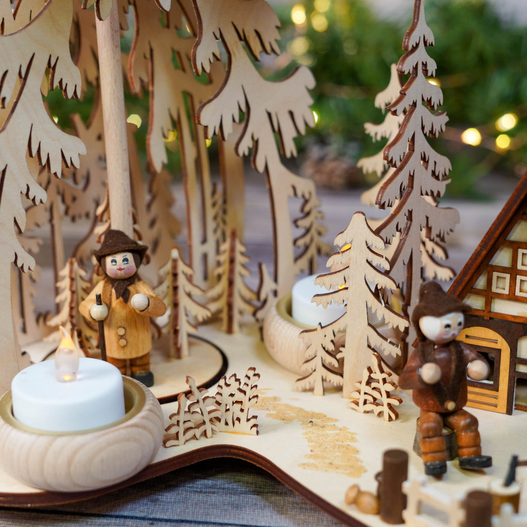 Detailed view of miniature figures in Christmas decoration