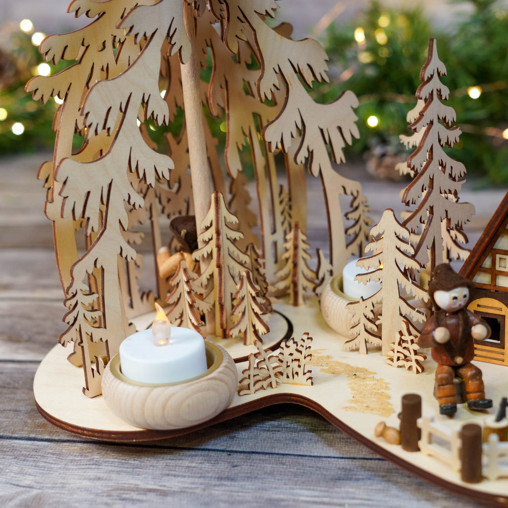 Overview of the Christmas Pyramid against holiday background