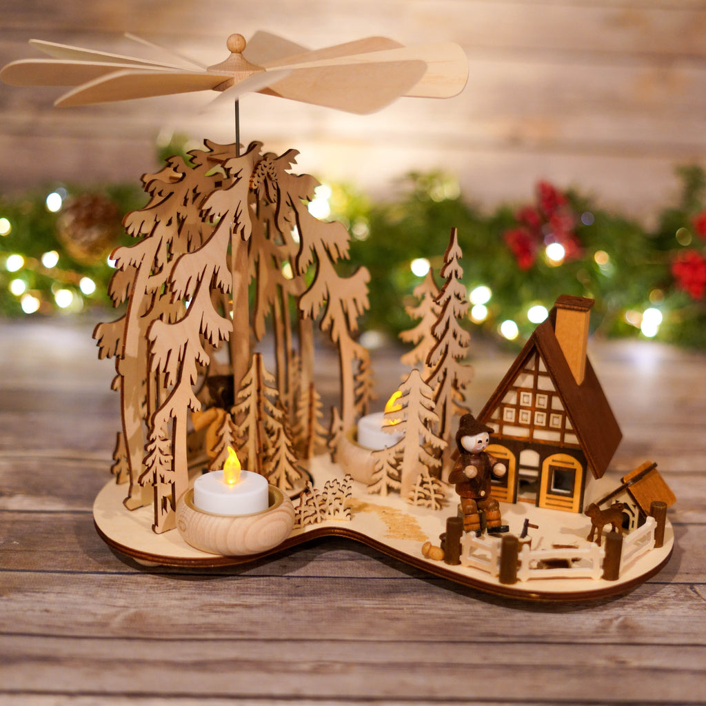 Wooden figurines of forest animals in Christmas decor