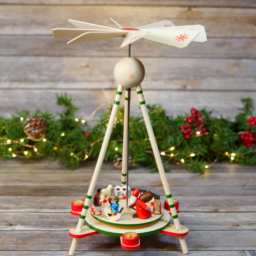 Traditional German Christmas Pyramid with spinning fan and festive figures