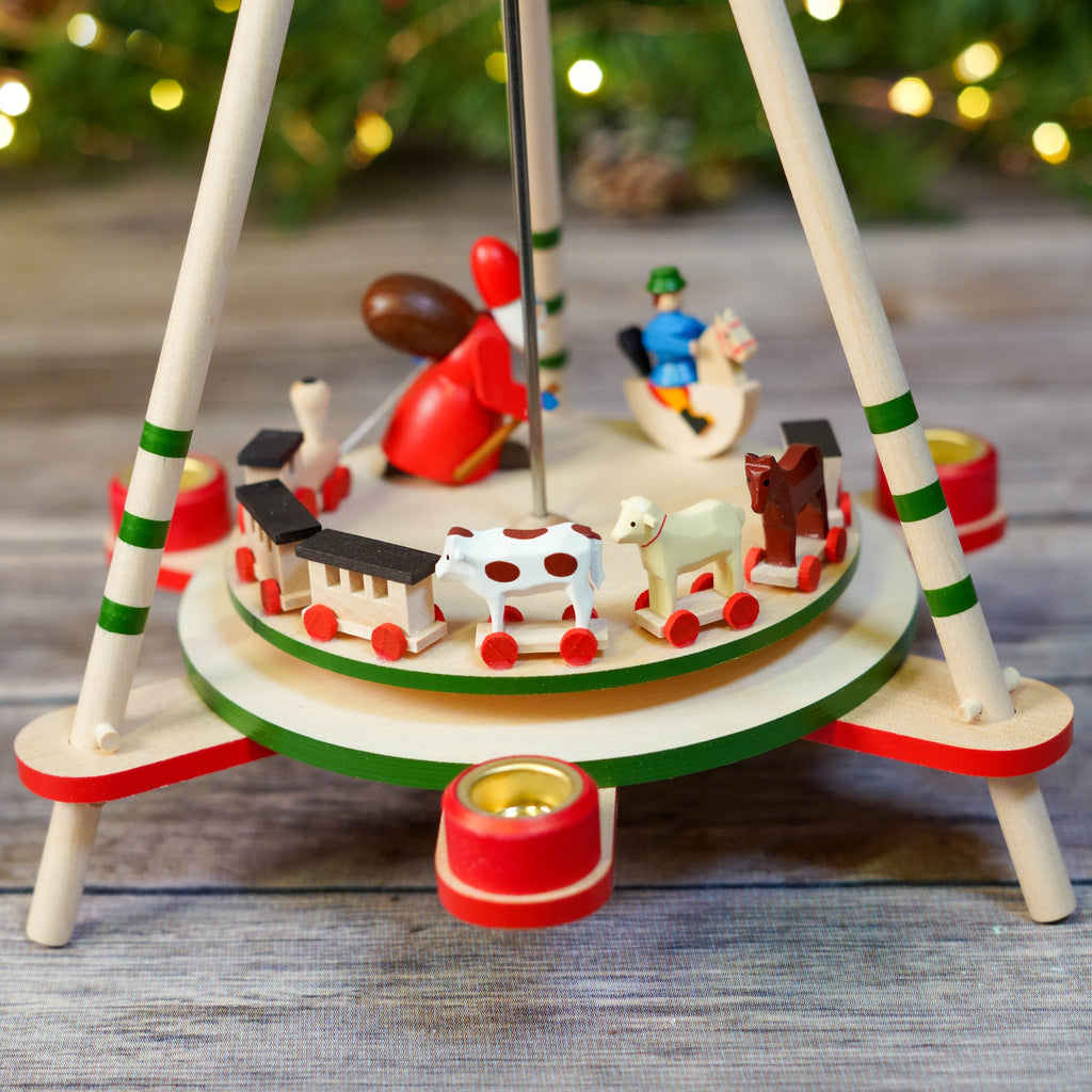 Top view of Christmas Pyramid showcasing festive decorations