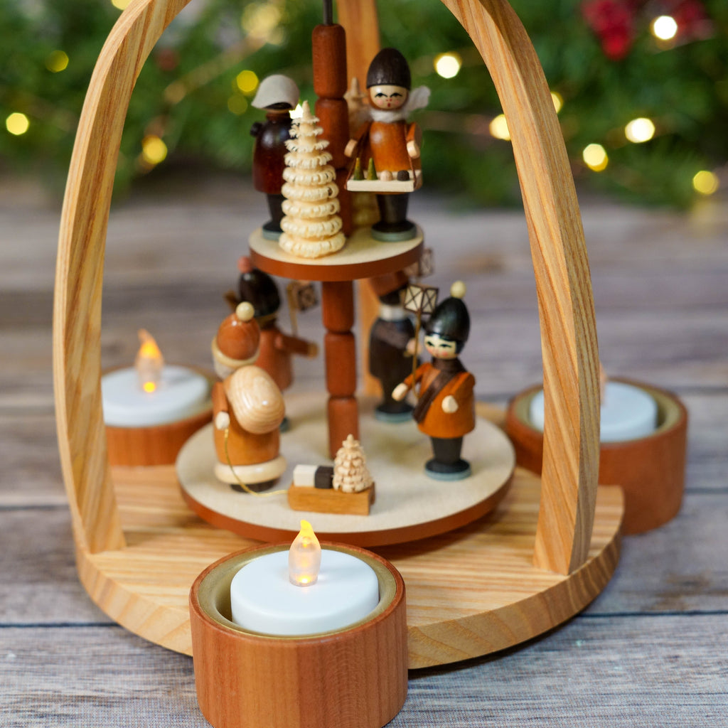 Top view of the Christmas Pyramid showcasing the spinning blades