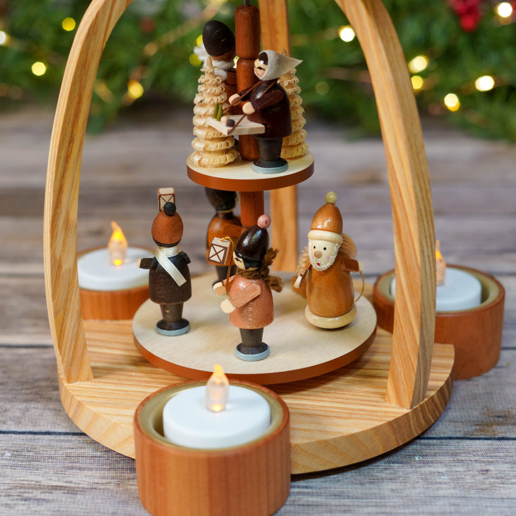 Christmas Pyramid back view showing detailed woodwork and figures