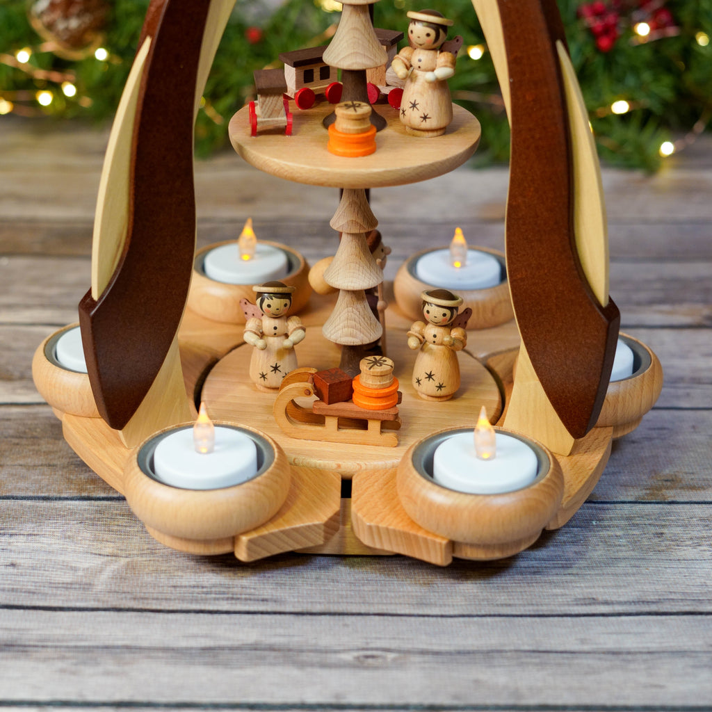 Close-up of the handcrafted features and candles