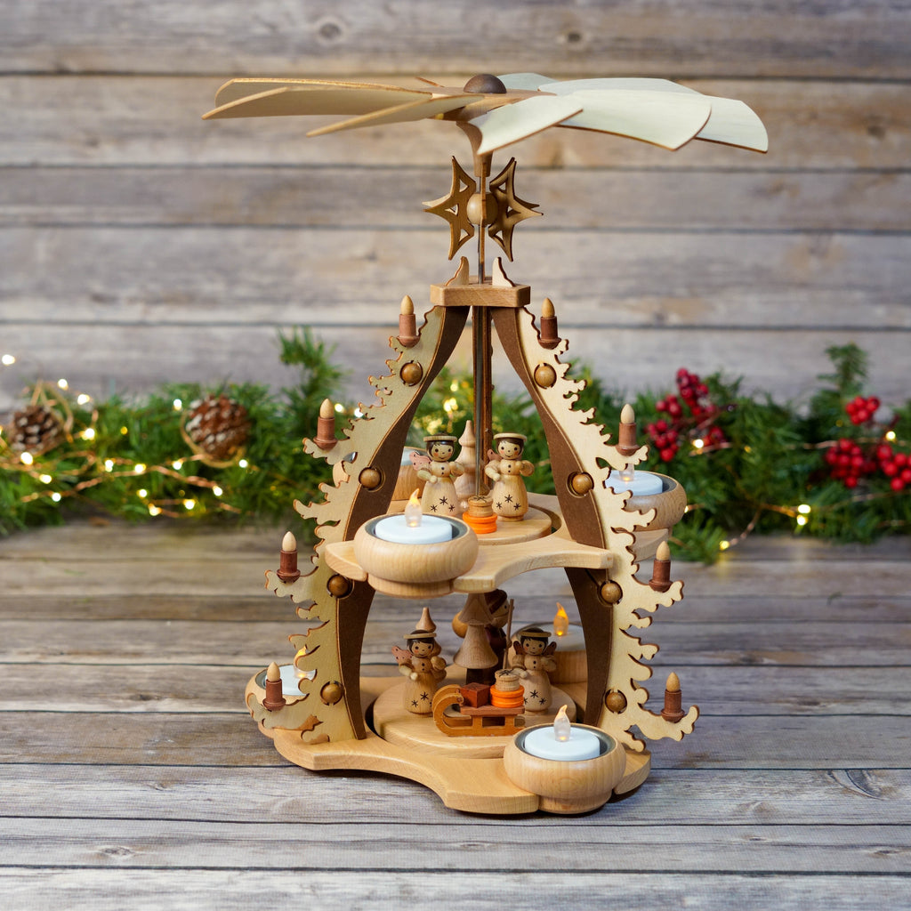Traditional 2-tier Christmas Pyramid with Angels and Candles