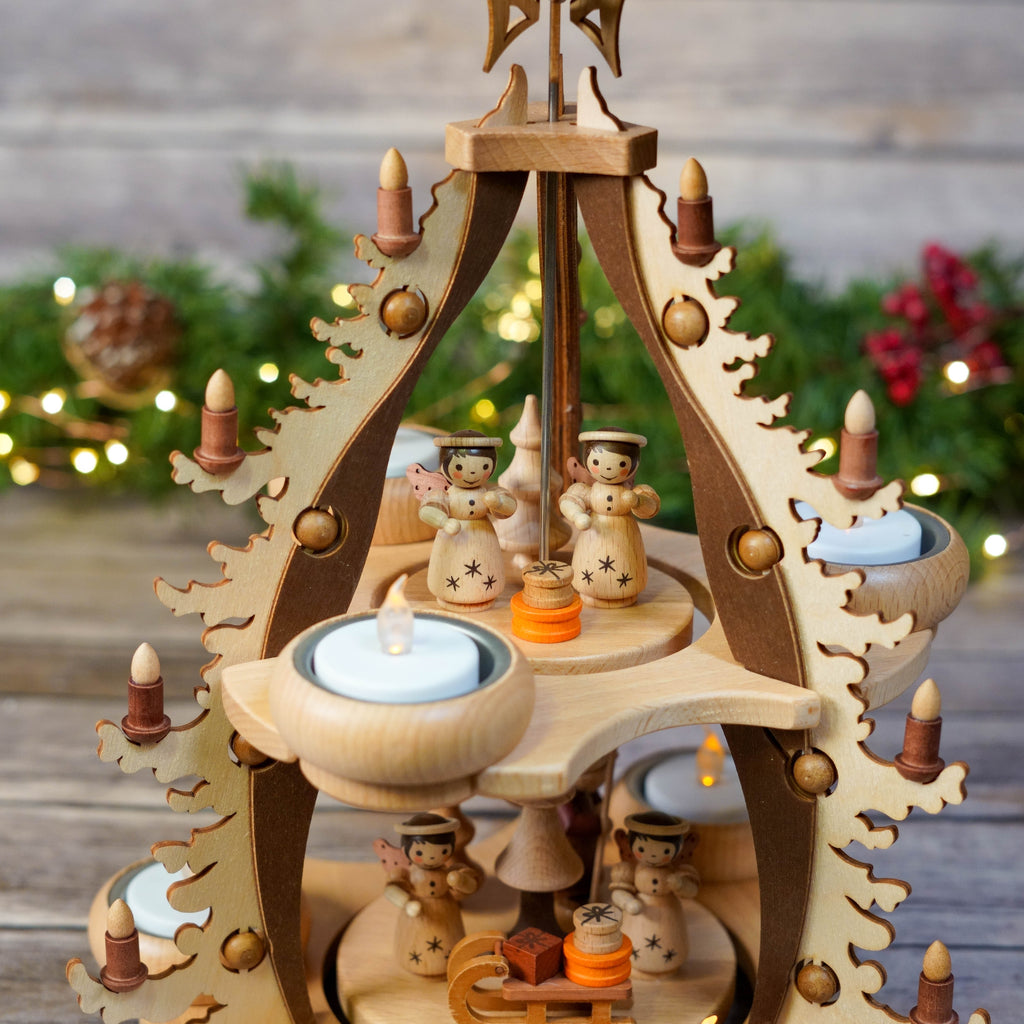 Top view highlighting the rotating blades of the Christmas pyramid