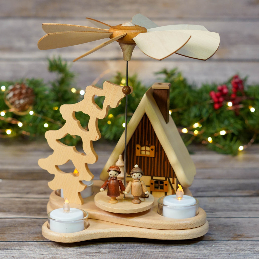 Traditional German Smoker House with sleigh and children figures